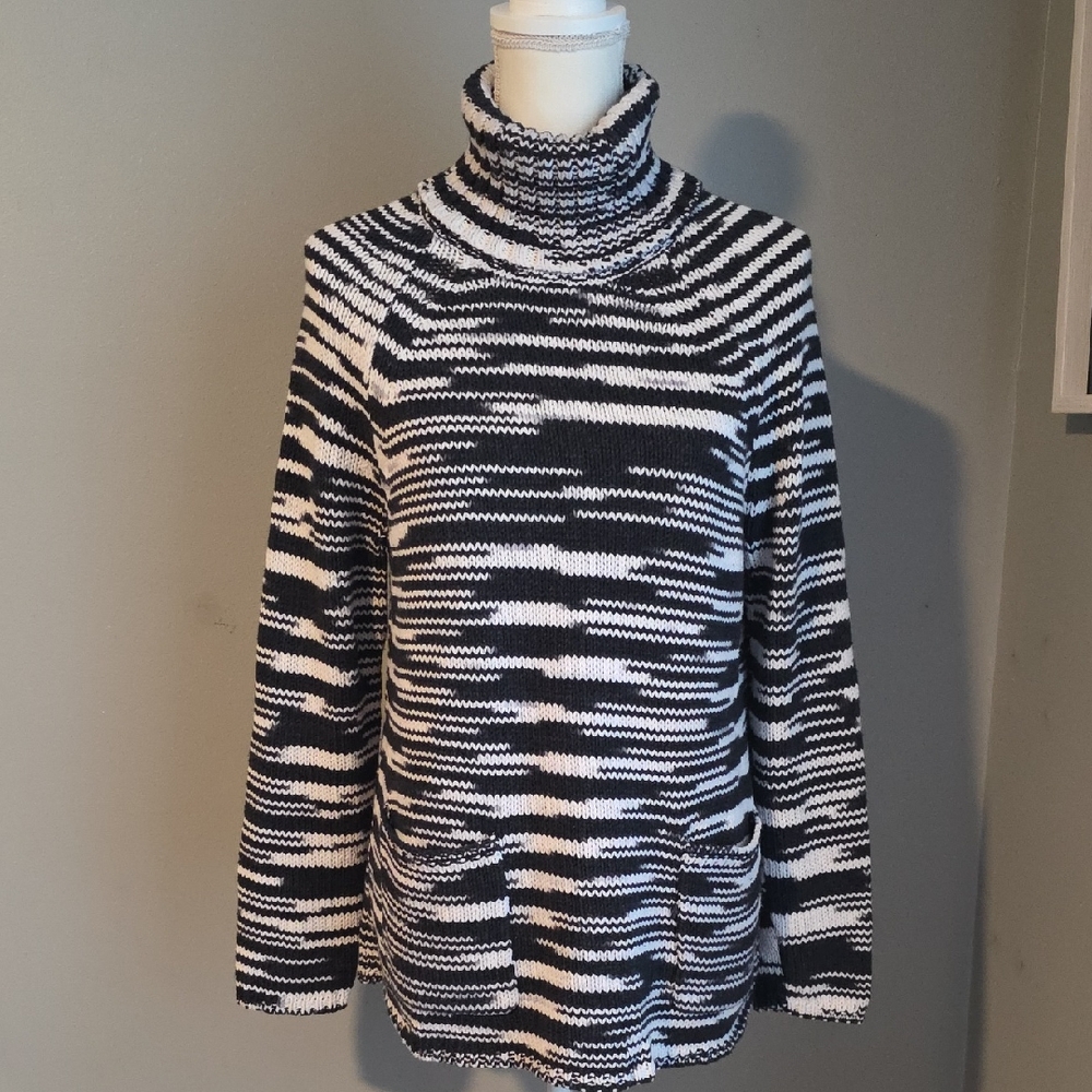 Chico's Black and White Striped Turtleneck Sweater Size 1